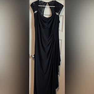 R&M Richards Black Asymmetrical Halter Gown